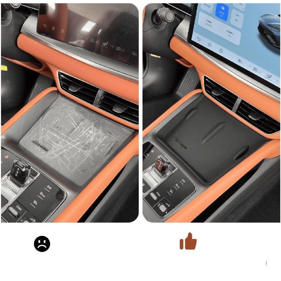 Before and After Comparison – BYD Sealion 7 Wireless Charging Pad Protection with Anti-Scratch Silicone Mat