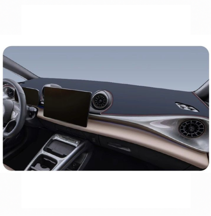 Full interior view of BYD Dolphin 2025 with custom-fit dashboard sunshade mat installed, showing seamless fit around vents and screens for a sleek and protective look.