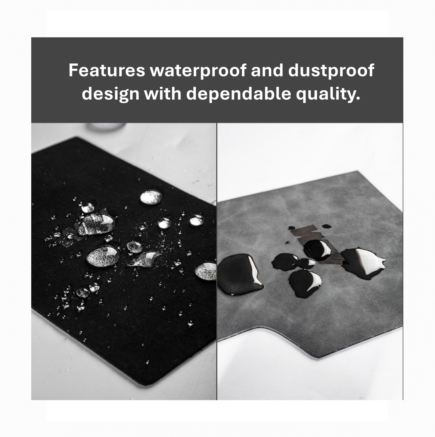 BYD Dolphin car floor mats showing waterproof and dustproof performance in black and gray material comparison.