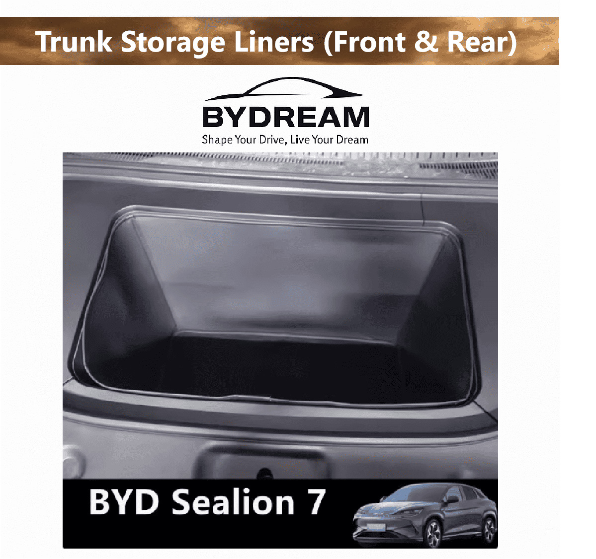 Front and rear trunk storage liners custom-designed for BYD Sealion 7, waterproof and durable boot organizers