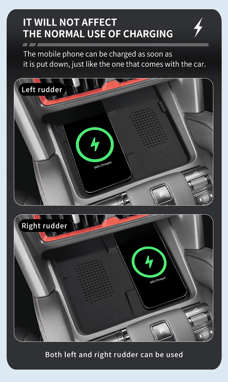 BYD Shark wireless charging silicone pad supports both left-hand and right-hand drive configurations, maintains normal wireless charging functionality