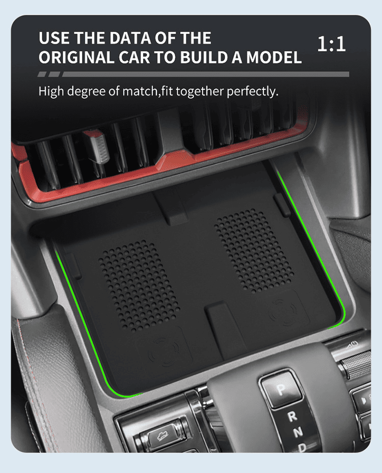 Precision-fit silicone wireless charging pad for BYD Shark 6 – center console 1:1 original mold