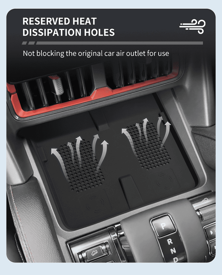 BYD Shark 6 wireless charging silicone pad with reserved heat dissipation holes, does not block air vents