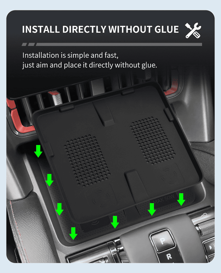 Tool-free installation of BYD Shark 6 wireless charging pad – no glue required, direct placement