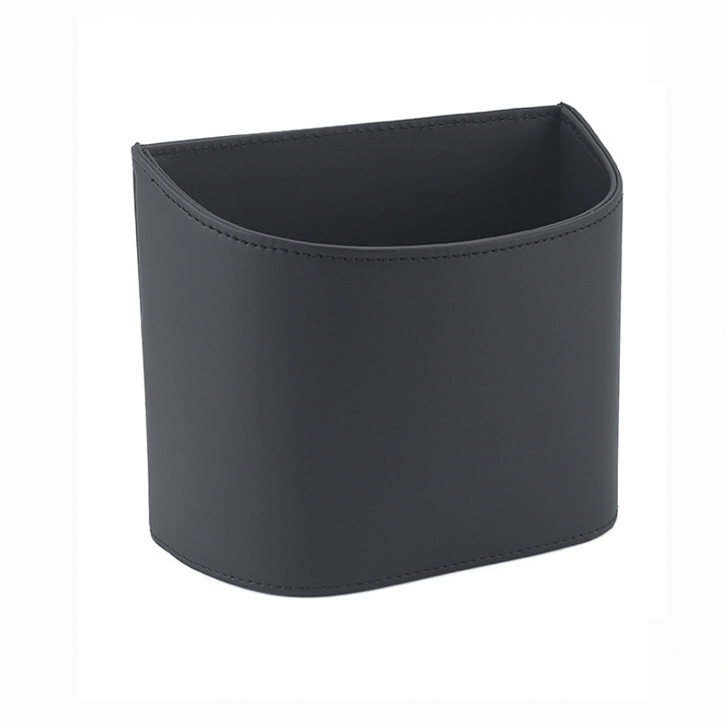 Front view of black PU leather car trash bin by BYDREAM for door and seat storage