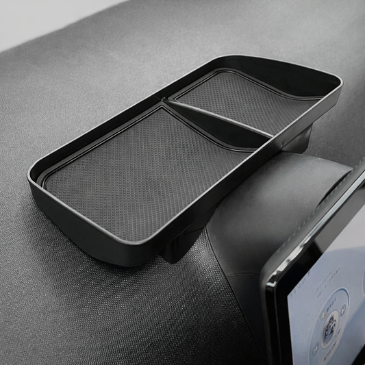 Close-up of BYD ATTO 1 centre screen storage tray organiser with divider compartments, non-slip dashboard screen base organiser