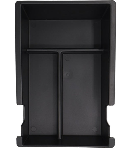 Top view of BYDream BYD ATTO 2 centre console organiser insert (2025+), ABS plastic armrest storage tray with 3 compartments to keep keys, coins and small items neatly separated.