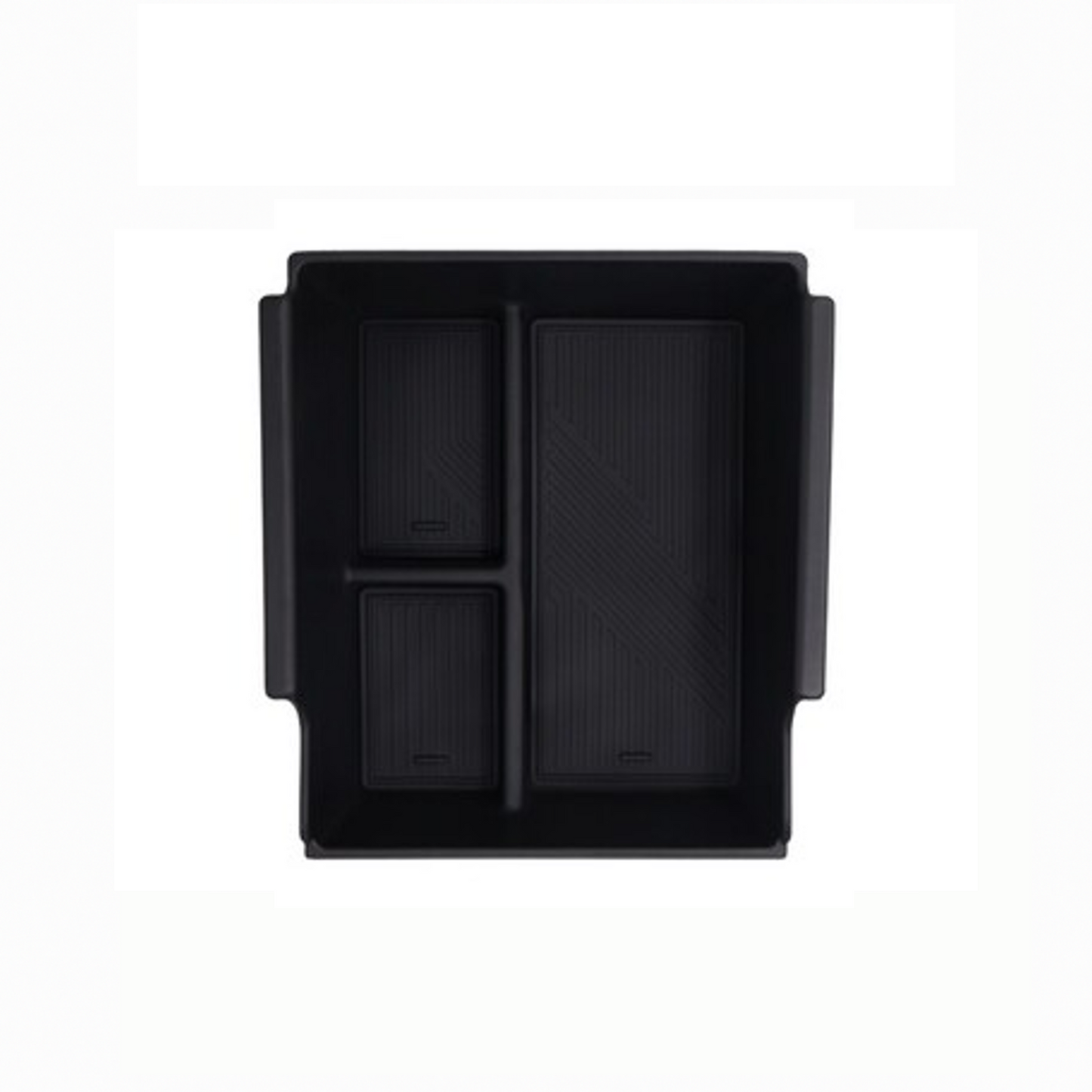 Top view of BYD ATTO 3 center console organizer box showing three separate compartments for small items.