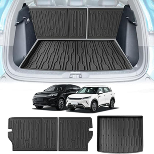 TPE trunk mat and rear seat back protector set for BYD ATTO 3 – waterproof, all-weather cargo liner with raised edges.
