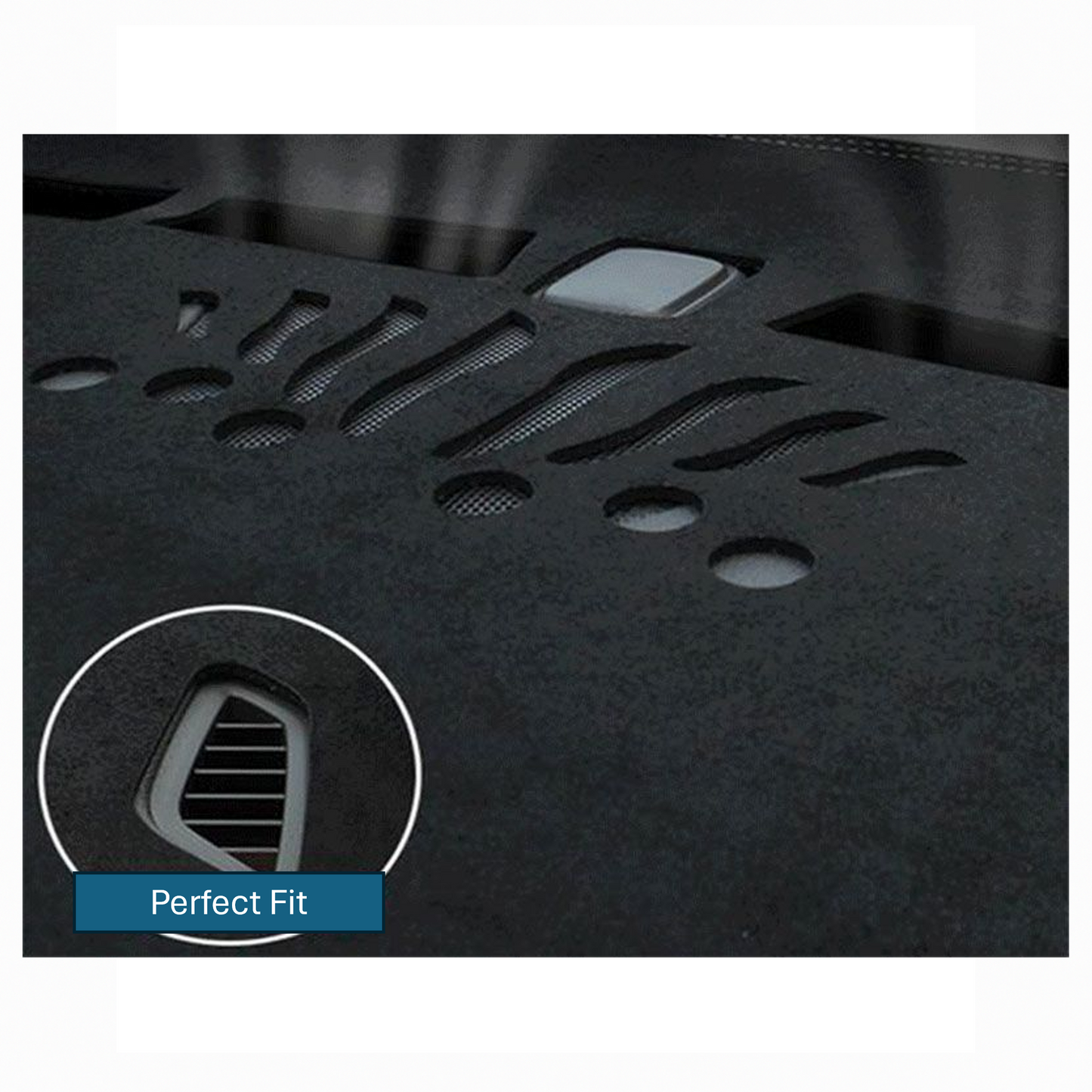 Close-up of BYD ATTO 3 dashboard sunshade mat showing laser-cut openings for vents, sensors, and perfect fit design