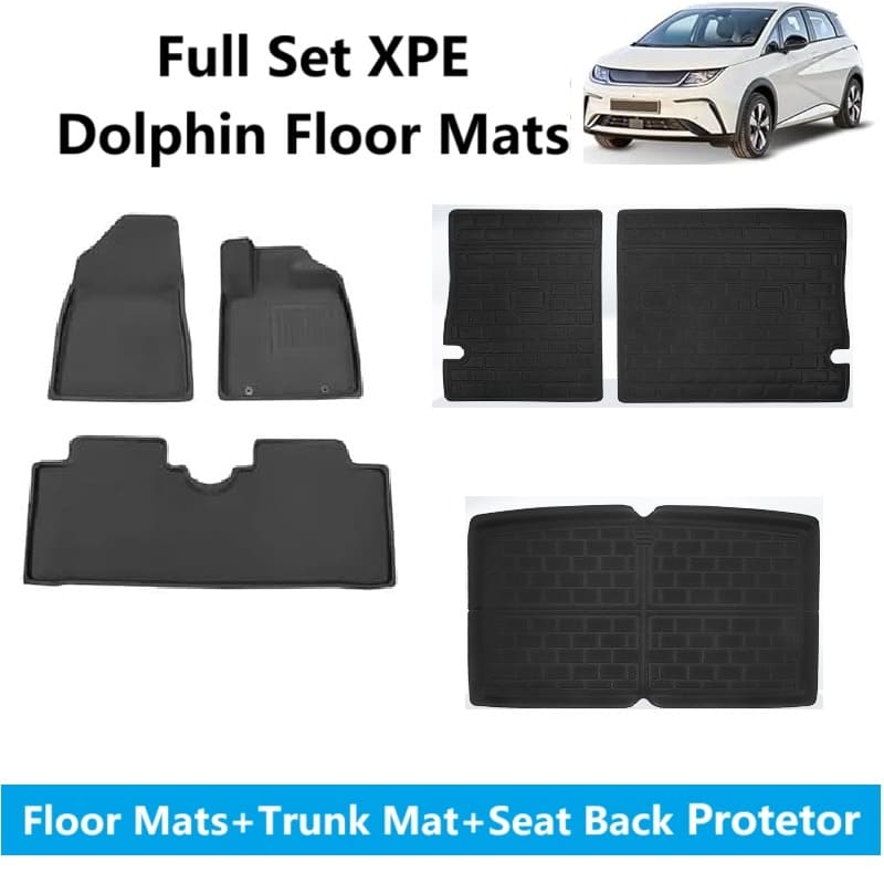 Full interior mat set for BYD Dolphin including front, rear, trunk, and seat back protectors