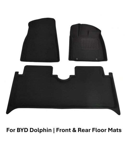 Front and rear XPE floor mats included in BYD Dolphin full interior protection set for complete all-weather interior coverage