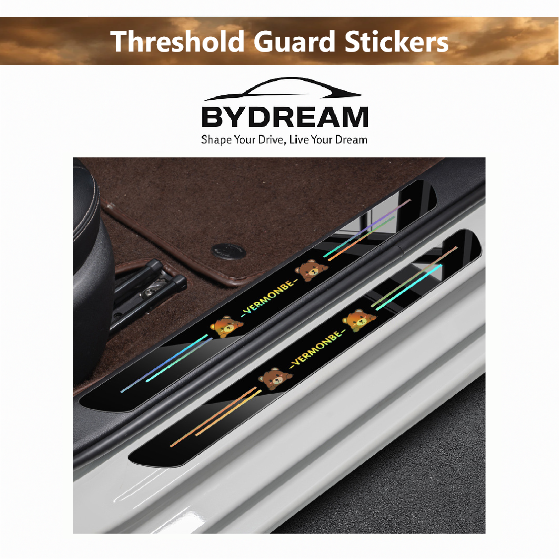 Iridescent door sill protector for BYD with cartoon bear design – anti-scratch decorative strip