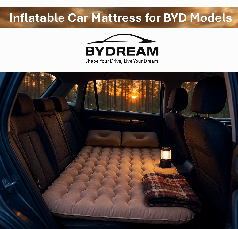 Comfortable inflatable car mattress for BYD rear seat, portable air bed for camping, road trips, and travel.