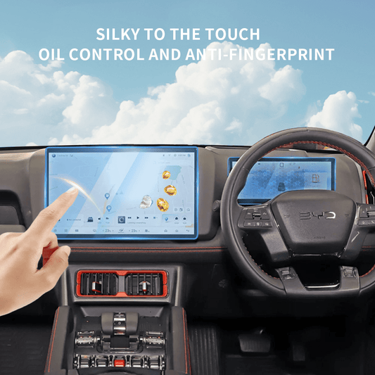 Touch demo of BYD EV screen protector – anti-fingerprint and smooth surface effect
