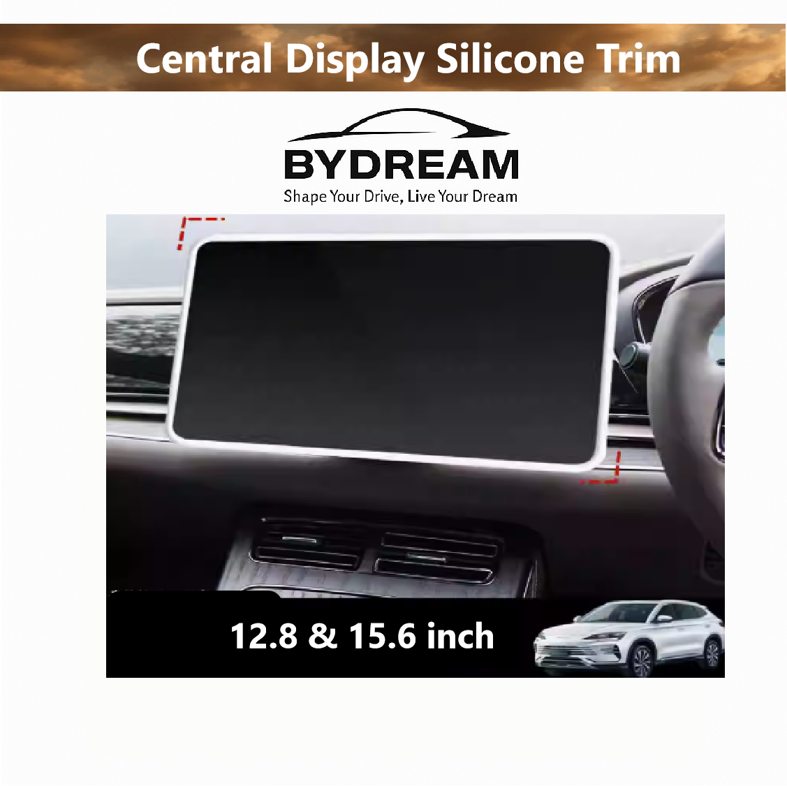 Silicone screen protector trim for BYD central display – fits 12.8 and 15.6 inch screens