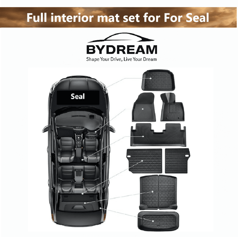 Full 8-piece TPR+XPE floor mat set for BYD Seal 2024–2025 – waterproof, odorless, custom fit for AU right-hand drive models