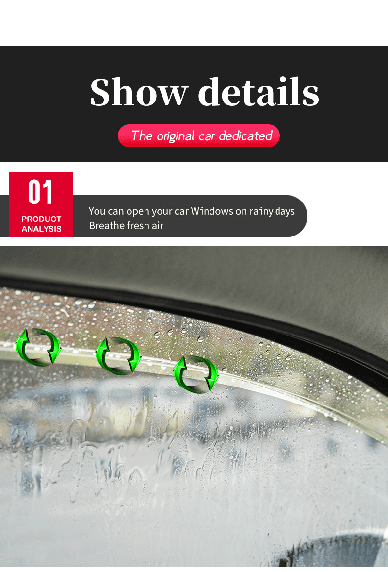 Demonstration of BYD Sealion 7 window visor allowing fresh air circulation during rainy weather, showing open window with water-resistant airflow design.