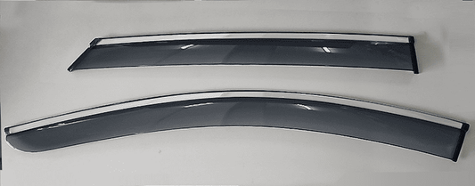 Top view of two smoke-tinted window visors for BYD Sealion 7, showing curved aerodynamic design and pre-applied adhesive strip.