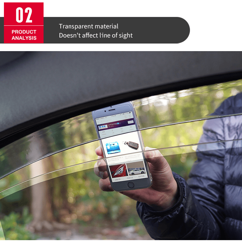 Demonstration of BYD Sealion 7 window visor transparency with clear visibility of smartphone through the visor, highlighting safe driving design.