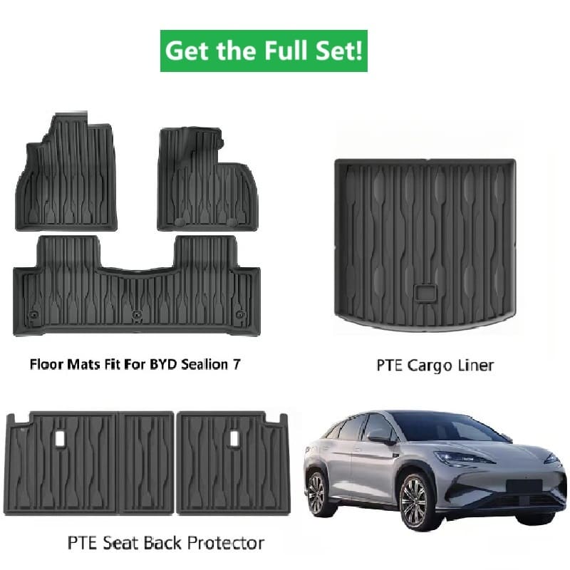 Complete TPE mat set for BYD Sealion 07 – floor mats, cargo liner, and seat back protectors