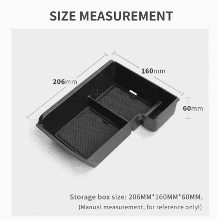 Size dimensions of BYD Sealion 6 armrest organizer – 206×160×60mm