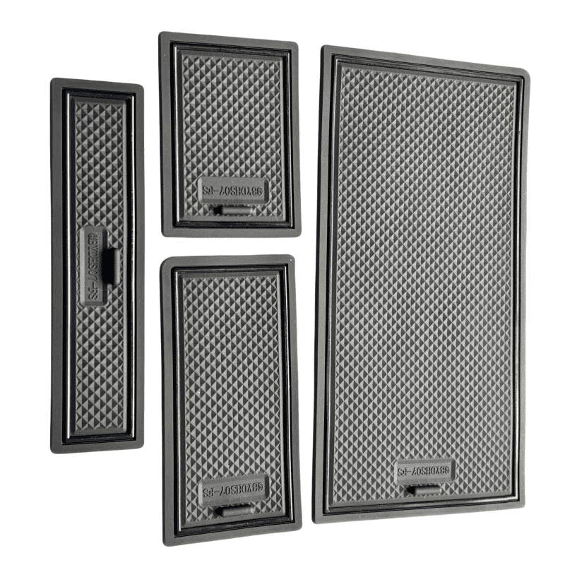 Set of 4 textured anti-slip rubber mats designed for the lower center console organizer of the BYD Sealion 7 (2024+), featuring custom-fit sizes for each compartment.