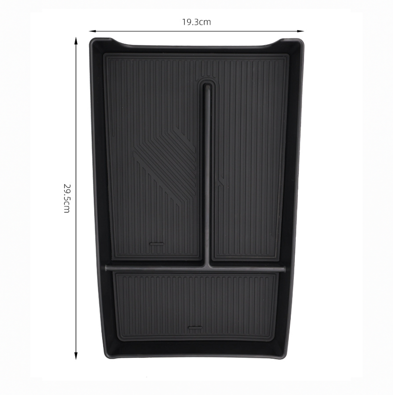 Size chart of BYD Sealion 7 center console organizer tray—dimensions 29.5cm x 19.3cm, top-down view showing exact fit for 2024–2025 models.