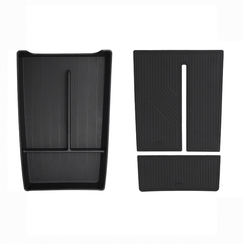 BYD Sealion 7 center console organizer with three removable non-slip mats shown separately, highlighting modular and easy-to-clean design.