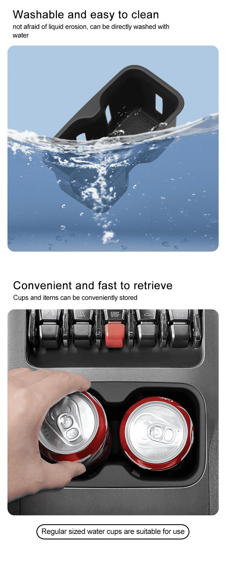 Washable and Easy to Use – BYD Shark 6 Center Console Cup Holder Insert Demonstrating Water Resistance and Convenience