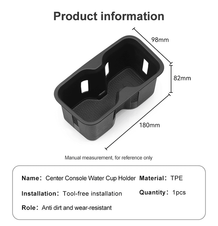 Dimensions and Material Details of BYD Shark 6 Center Console Water Cup Holder – 180mm x 98mm x 82mm, TPE Material, 1pc