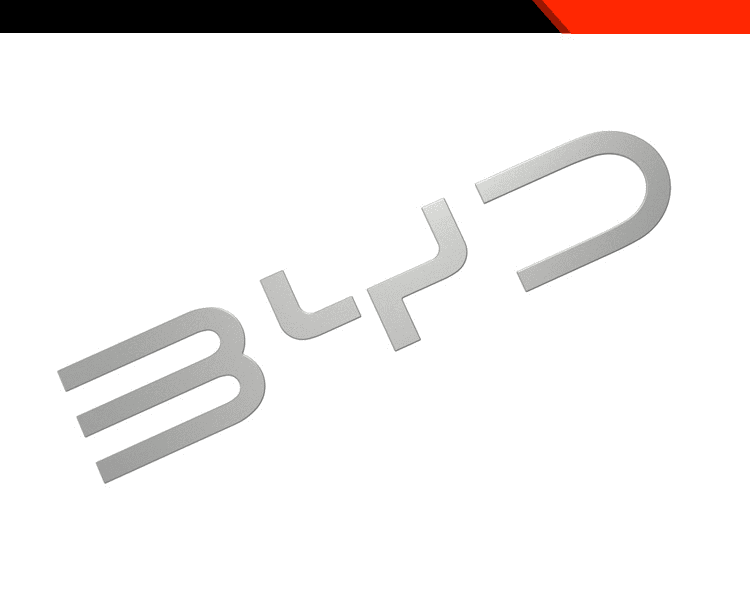 Angled side view of silver chrome BYD emblem designed for Shark 6 rear tailgate