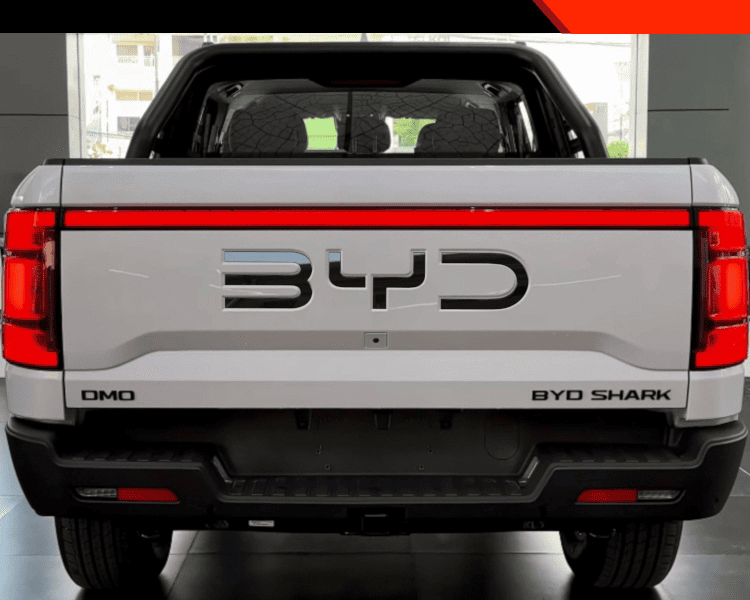 Installed rear tailgate chrome trim and emblem on BYD Shark pickup truck