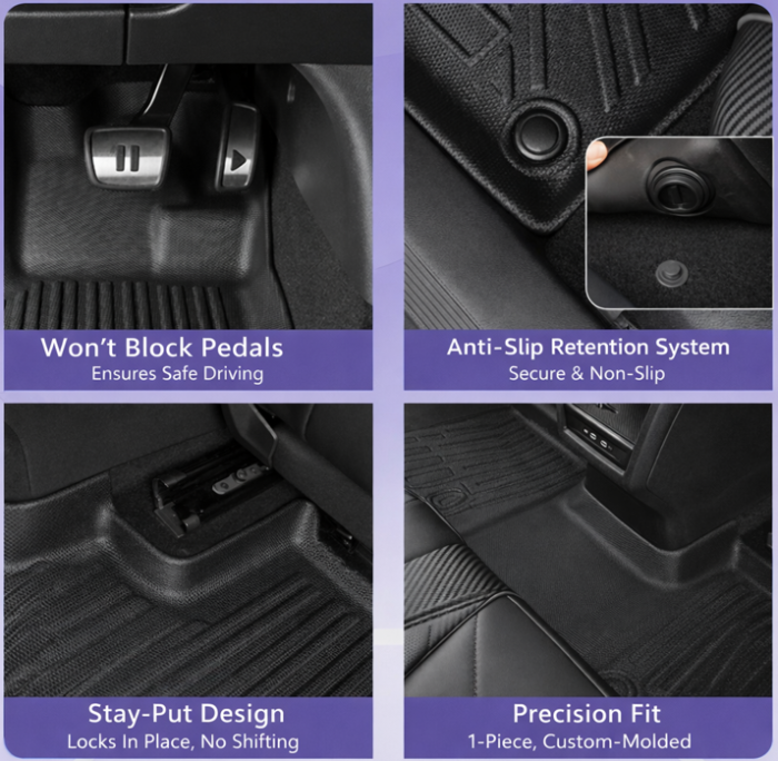 BYD ATTO 2 2025+ TPE floor mats — safe fit that won’t block pedals, anti-slip retention clips, stay-put design and precision custom-moulded coverage