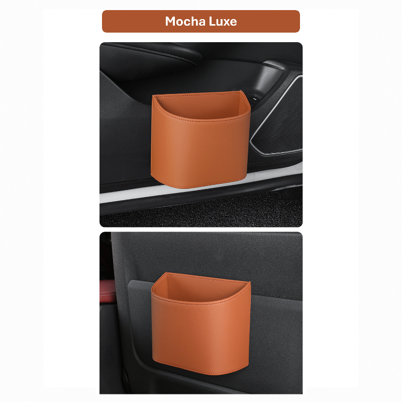 Luxury Orange leather car trash bin mounted on BYD car door panel and back seat