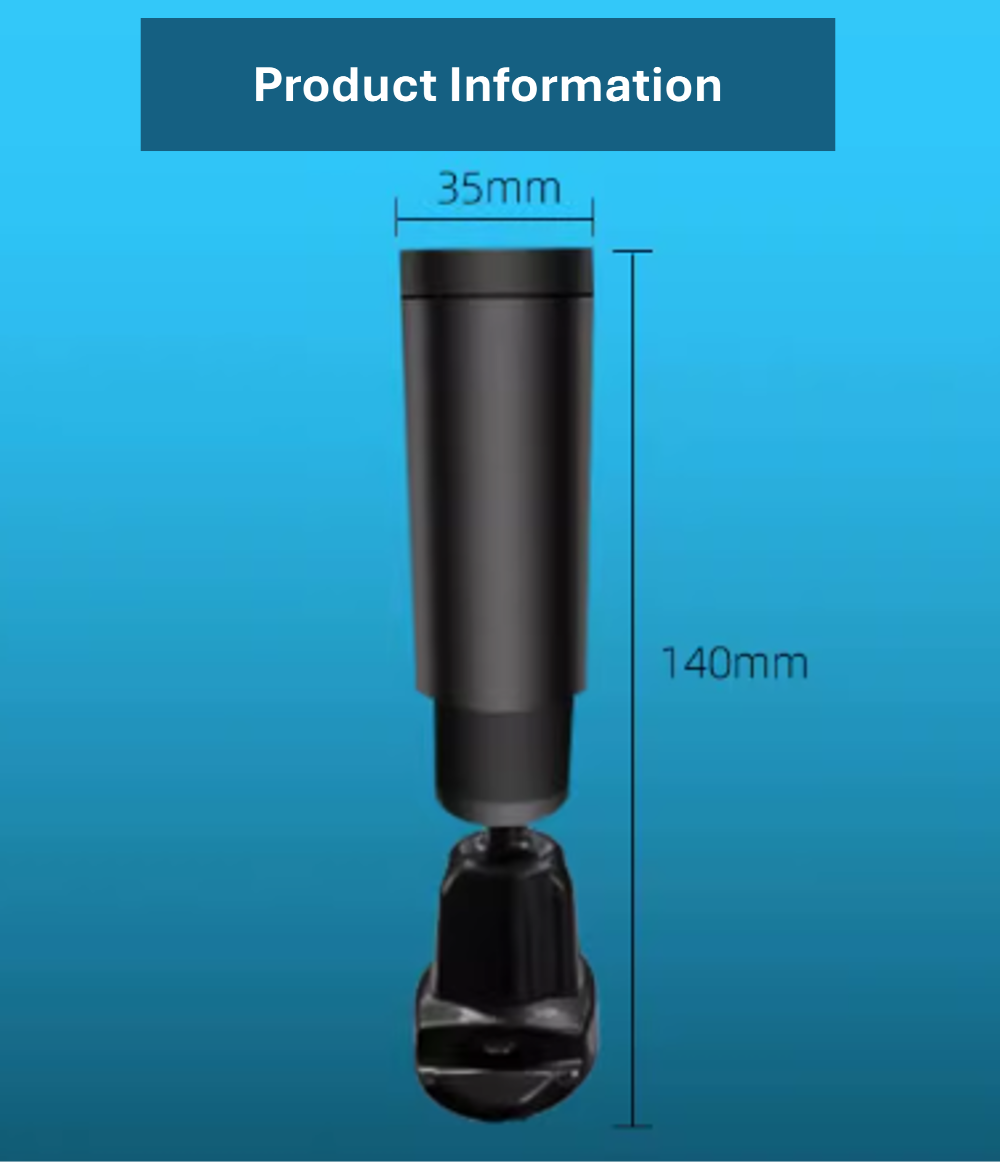 Size chart of car USB starlight projector lamp, showing 35mm diameter and 140mm height for compact automotive interior installation.
