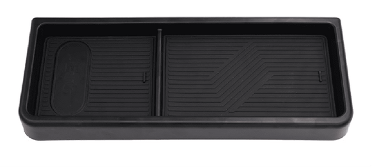 Black dashboard tray organizer for BYD Sealion 7 with textured ABS rubber inserts and dual compartments.