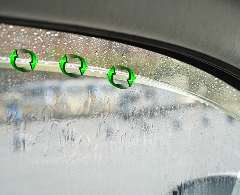 Window visor installed on BYD Shark 6 showing rain protection and ventilation during rainy weather