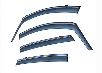BYD Dolphin rain guards window visors set of four pieces designed for sun and rain protection, displayed on white background