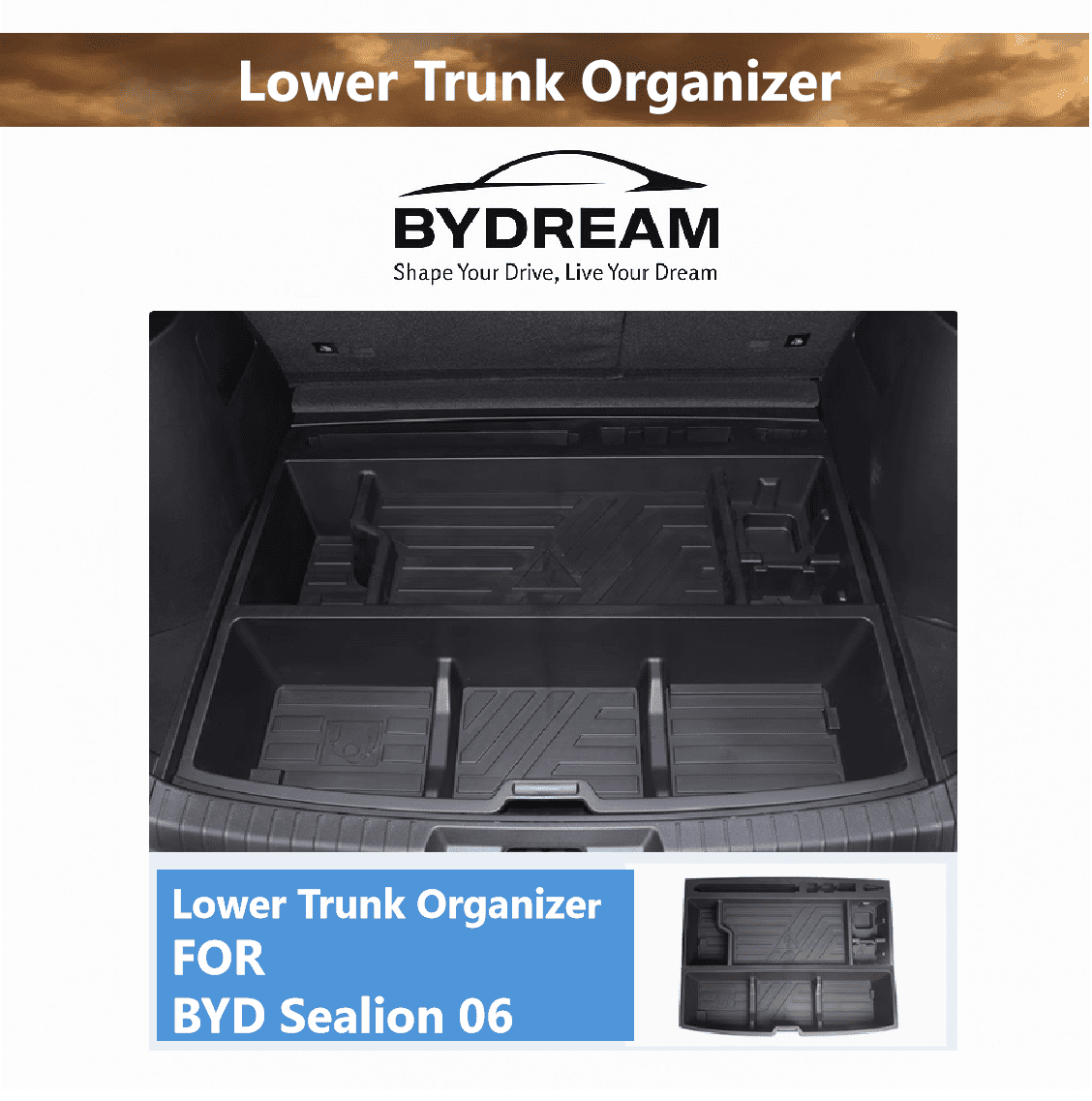 Custom ABS lower trunk organizer for BYD Sealion 6, segmented storage box for tools, cables, and gear, fits 2024–2025 models


