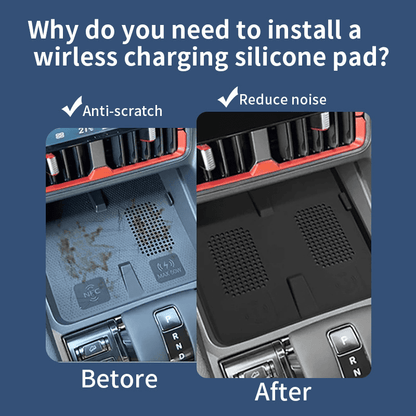 Before and after comparison of BYD Shark 6 wireless charging pad: improved cleanliness and reduced noise with silicone mat