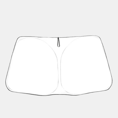 Minimalist white front windshield sunshade with rearview mirror cutout for BYD electric vehicles