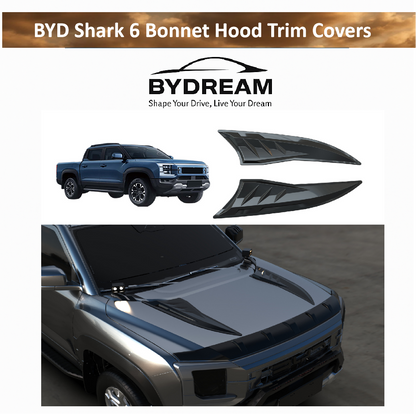 BYD Shark 6 Bonnet Hood Trim Covers – Gloss Black ABS (Set of 2)
