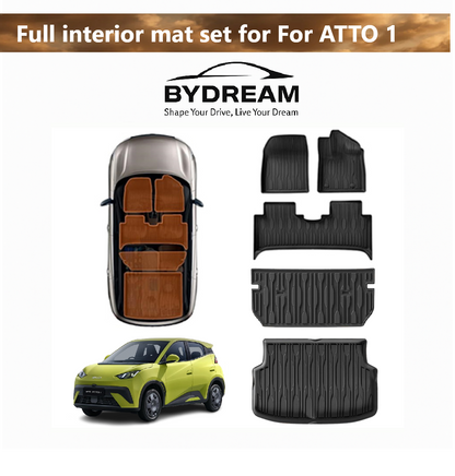 Car interior mat set for BYD Atto 1 with BYDREAM branding