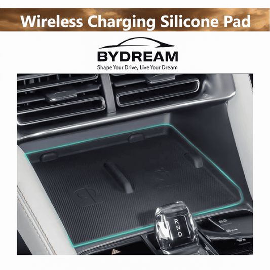 Custom-fit wireless charging silicone pad installed in BYD Sealion 6 center console, designed to prevent phone slipping and protect from dust

