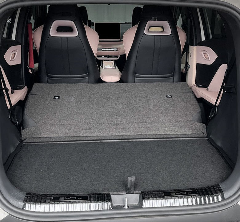 BYD ATTO 1 boot trunk floor cover panel / lid board with dual-layer felt finish installed over the underfloor storage area; creates a flat, clean cargo floor and reduces noise for a tidier BYD Atto 1 boot (BYDREAM).