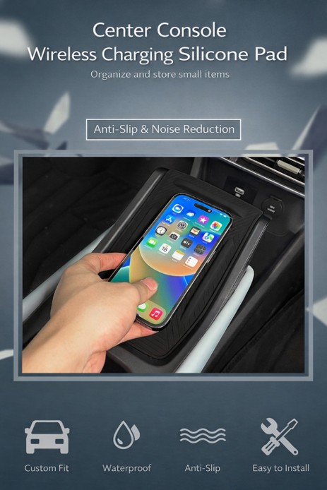 BYD ATTO 1 centre console wireless charging silicone pad with phone on top, anti-slip and noise-reduction mat, waterproof and easy to install (Australia)