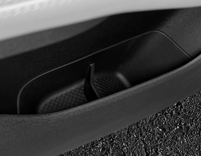 Close-up of BYD ATTO 1 door pocket organizer insert showing divider compartments and textured base to keep the lower door bin tidy and organised (Australia)