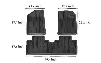 Dimensions of custom fit floor mats set for BYD Atto 1 Seagull right hand drive front and rear rows