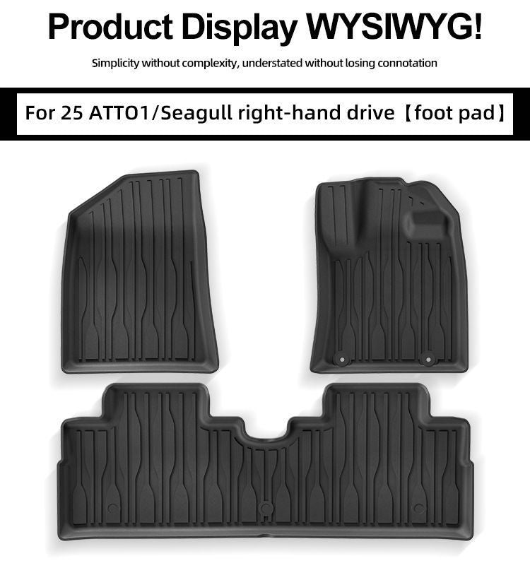 Custom fit all-weather floor mats set for BYD Atto 1 Seagull right hand drive model including front and rear row protection